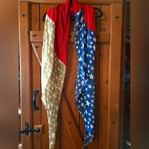 ✨ Patriotic Shawl Scarf | American Flag Style Stars 🇺🇸 Red Tan Blue | Cover Up